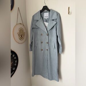 NVLT Gray blue Double-Breasted faux suede trench Coat